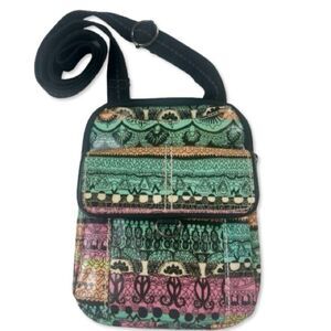 Sakroots Artist Circle Coated Canvas Peace Elephant Print Crossbody Bag Purse